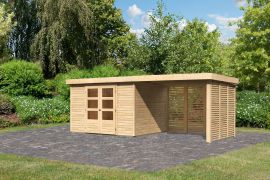 Gartenhaus SET naturbelassen mit Anbaudach 2,8 m Breite, Grundfläche: 7,21 m²