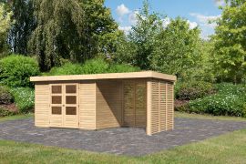 Gartenhaus SET naturbelassen mit Anbaudach 2,4 m Breite, Grundfläche: 6,35 m²