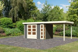Gartenhaus SET terragrau mit Anbaudach 2,8 m Breite, Grundfläche: 7m²