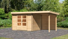 Gartenhaus SET mit Pultdach inkl. Anbaudach & Rückwand, Farbe: Naturbelassen, Grundfläche: 6,16 m²