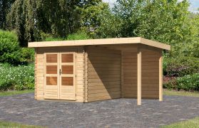 Gartenhaus SET mit Pultdach inkl. Anbaudach & Rückwand, Farbe: Naturbelassen, Grundfläche: 6,16 m²