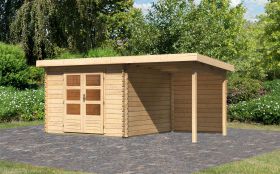 Gartenhaus SET AKTION mit Pultdach inkl. Anbaudach & Rückwand, Farbe: Naturbelassen, Grundfläche: 7,84 m²