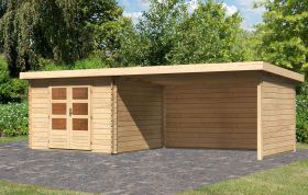 Gartenhaus SET AKTION mit Pultdach inkl. Anbaudach, Seitenwand & Rückwand, Farbe: Naturbelassen, Grundfläche: 7,84 m²