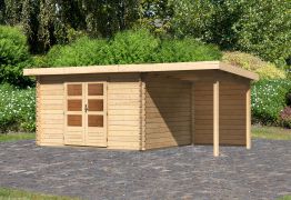Gartenhaus SET mit Pultdach inkl. Anbaudach & Rückwand, Farbe: Naturbelassen, Grundfläche: 9,52 m²