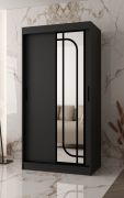 Schiebetürenschrank | Schwarz Matt | 100 x 62 x 200 cm | 1 Spiegeltür | 2 Kleiderstangen | schmaler Kleiderschrank | 5 Fächer | Griffe: Schwarz