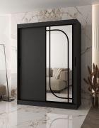 Schiebetürenschrank / Kleiderschrank | Schwarz Matt | 150 x 62 x 200 cm | 2 Kleiderstangen | zuverlässiges Gleitsysteme | 5 Fächer | dekorativer Spiegel