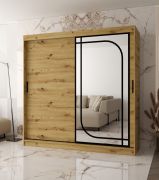 Schiebetürenschrank | Farbe: Eiche Artisan | dekorativer Spiegel | 200 x 62 x 200 cm | 10 Fächer | 2 Kleiderstangen | Moderne Details | Kleiderschrank
