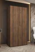 Kleiderschrank mit einer Kleiderstange | Farbe: Walnuss | 1 Meter breit | ein Fach | zwei Türen | Soft-Close-Funktion | Griffe: Gold | für Schlafzimmer
