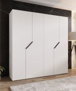 Kleiderschrank | 4-Türig | Farbe: Weiß | 2 Fächer | 2 Kleiderstangen | Griffe: Schwarz | Soft-Close-Funktion | Maße: 200 x 52 x 202 cm | ABS-Kanten