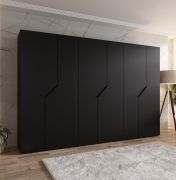 Drehtürenschrank | Farbe: Schwarz | 6 Türen | 3 Kleiderstangen | ABS-Kanten | Griffe: Schwarz | Maße: 300 x 52 x 202 cm | Soft-Close-Funktion | 3 Fächer