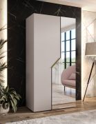 Kleiderschrank | 1 Spiegeltür | Farbe: Kaschmir | 1 Fach | 1 Kleiderstange | Griffe: Gold | Drehtürenschrank | Maße: 100 x 52 x 202 cm | Soft-Close-Funktion