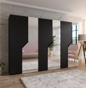 Drehtürenschrank | 3 Spiegeltüren | Farbe: Schwarz | 3 Fächer | 3 Kleiderstangen | Soft-Close-Funktion | Griffe: Schwarz | Maße: 300 x 52 x 202 cm | Kleiderschrank | ABS-Kanten