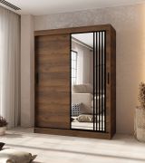 Schiebetürenschrank | Farbe: Walnuss Warmia | 5 Fächer | 2 Kleiderstangen | Moderne Details | 1 Spiegeltür | 150 x 62 x 200 cm | Kleiderschrank