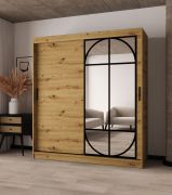 Schiebetürenschrank | Farbe: Eiche Artisan | Spiegeltür | Moderne Details | 180 x 62 x 200 cm | 10 Fächer | 2 Kleiderstangen | hochwertig Verarbeitet