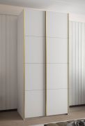 Schiebetürenschrank / Kleiderschrank | 2 Schiebetüren | 6 Fächer | 2 Kleiderstangen | Soft-Close | 6 Einlegeböden | Farbe: Weiß | Soft-Close | ABS Kanten