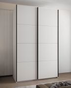 Kleiderschrank / Schiebetürenschrank | ABS-Kantenschutz | 11 Fächer | 2 Kleiderstangen | 245,5 x 160 x 64 cm | 2 Schiebetüren | Soft-Close | Farbe: Weiß