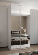 Kleiderschrank / Schiebetürenschrank | 245,5 x 100 x 64 cm | 2 Kleiderstangen | 2 Schiebetüren | 6 Fächer | 6 Einlegeböden | Farbe: Weiß | Soft-Close