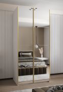 Kleiderschrank / Schiebetürenschrank | 2 Kleiderstangen | 2 Schiebetüren | 6 Fächer | 6 Einlegeböden | 245,5 x 100 x 64 cm | Farbe: Weiß | Soft-Close
