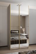 Kleiderschrank / Schiebetürenschrank | 245,5 x 110 x 64 cm | 2 Kleiderstangen | 6 Fächer | Soft-Close | 2 Schiebetüren | 6 Einlegeböden | Farbe: Kaschmir