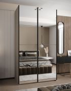 Kleiderschrank / Schiebetürenschrank | Spiegel | 245,5 x 140 x 64 cm | Farbe: Kaschmir | 2 Schiebetüren | 2 Kleiderstangen | Soft-Close | 6 Fächer
