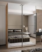 Kleiderschrank / Schiebetürenschrank | Farbe: Eiche Artisan | 11 Fächer | 245,5 x 170 x 64 cm | 2 Kleiderstangen | 2 Schiebetüren | Soft-Close | Spiegel