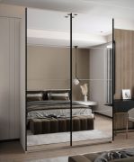 Kleiderschrank / Schiebetürenschrank | Farbe: Weiß | 2 Kleiderstangen | 11 Fächer | 245,5 x 170 x 64 cm | 2 Schiebetüren | Spiegel | Soft-Close