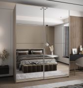 Kleiderschrank / Schiebetürenschrank | 11 Fächer | 2 Kleiderstangen | 2 Schiebetüren | 245,5 x 200 x 64 cm | Spiegel | Soft-Close | Farbe: Kaschmir