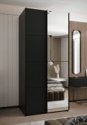 Kleiderschrank / Schiebetürenschrank | 245,5 x 110 x 64 cm | 6 Fächer | Soft-Close | 2 Kleiderstangen | 2 Schiebetüren | Farbe: Schwarz | Spiegel