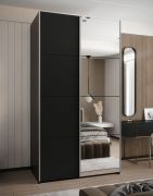 Kleiderschrank / Schiebetürenschrank | Soft-Close | Spiegel | 245,5 x 130 x 64 cm | 6 Fächer | 2 Kleiderstangen | Farbe: Schwarz | 2 Schiebetüren