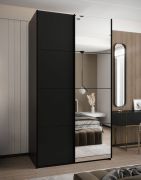 Kleiderschrank / Schiebetürenschrank | 245,5 x 140 x 64 cm | Farbe: Schwarz | 2 Kleiderstangen | Soft-Close | 2 Schiebetüren | Spiegel | 6 Fächer