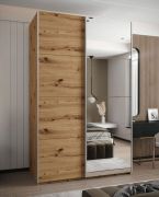 Kleiderschrank / Schiebetürenschrank | 245,5 x 150 x 64 cm | Farbe: Eiche Artisan | 2 Schiebetüren | Soft-Close | Spiegel | 2 Kleiderstangen | 6 Fächer