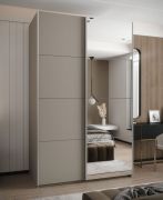 Kleiderschrank / Schiebetürenschrank | Farbe: Kaschmir | 245,5 x 150 x 64 cm | 2 Kleiderstangen | Soft-Close | Spiegel | 2 Schiebetüren | 6 Fächer