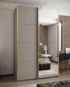 Kleiderschrank / Schiebetürenschrank | Soft-Close | Spiegel | Farbe: Kaschmir | 245,5 x 160 x 64 cm | 2 Kleiderstange | 2 Schiebetüren | 11 Fächer