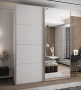 Kleiderschrank / Schiebetürenschrank | 2 Kleiderstangen | 245,5 x 200 x 64 cm | 2 Schiebetüren | Soft-Close | Spiegel | Farbe: Weiß | 11 Fächer