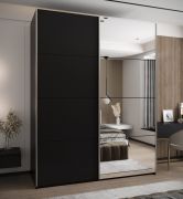 Kleiderschrank / Schiebetürenschrank | Spiegel | 2 Kleiderstangen | Soft-Close | 2 Schiebetüren | 245,5 x 200 x 64 cm | 11 Fächer | Farbe: Schwarz