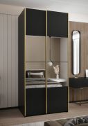Kleiderschrank / Schiebetürenschrank | 245,5 x 110 x 64 cm | Spiegel | Farbe: Schwarz | Soft-Close | 2 Schiebetüren | 2 Kleiderstangen | 6 Fächer