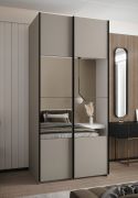 Kleiderschrank / Schiebetürenschrank | 2 Kleiderstangen | 2 Schiebetüren | 245,5 x 110 x 64 cm | Spiegel | 6 Fächer | Soft-Close | Farbe: Kaschmir