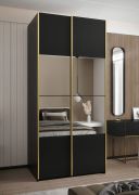 Kleiderschrank / Schiebetürenschrank | Farbe: Schwarz | 245,5 x 120 x 64 cm | 2 Kleiderstangen | 2 Schiebetüren | Soft-Close | Spiegel | 6 Fächer
