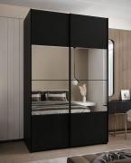 Kleiderschrank / Schiebetürenschrank | 2 Schiebetüren | 245,5 x 150 x 64 cm | 6 Fächer | Spiegel | Soft-Close | 2 Kleiderstangen | Farbe: Schwarz
