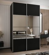 Kleiderschrank / Schiebetürenschrank | 245,5 x 160 x 64 cm | Soft-Close | 11 Fächer | 2 Kleiderstangen | Spiegel | 2 Schiebetüren | Farbe: Schwarz