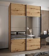Kleiderschrank / Schiebetürenschrank | Farbe: Eiche Artisan | 2 Schiebetüren | 11 Fächer | 2 Kleiderstangen | 245,5 x 170 x 64 cm | Spiegel | Soft-Close