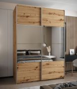 Kleiderschrank / Schiebetürenschrank | Soft-Close | 245,5 x 170 x 64 cm | 2 Kleiderschrank | 2 Schiebetüren | Spiegel | 11 Fächer | Farbe: Eiche Artisan