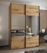 Kleiderschrank / Schiebetürenschrank | 11 Fächer | 245,5 x 180 x 64 cm | Spiegel | Soft-Close | 2 Kleiderstangen | 2 Schiebetüren | Farbe: Eiche Artisan