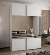Kleiderschrank / Schiebetürenschrank | 245,5 x 180 x 64 cm | Spiegel | 2 Kleiderstangen | 11 Fächer | Soft-Close-Funktion | 2 Schiebetüren | Farbe: Weiß