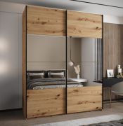 Kleiderschrank / Schiebetürenschrank | Farbe: Eiche Artisan | Spiegel | Soft-Close | 2 Kleiderstangen | 245,5 x 190 x 64 cm | 2 Schiebetüren | 11 Fächer