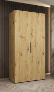 Drehtürenschrank mit zwei Türen Korab 01, Farbe: Eiche Artisan, eine Kleiderstange, 1 Meter breit, Griffe: Schwarz, Soft-Close-Funktion, ein Fach