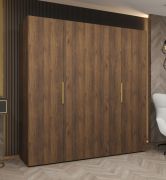 Kleiderschrank / Drehtürenschrank | Farbe: Walnuss | Griffe: Gold | zwei Fächer | 2 Meter breit | zwei Kleiderstangen | Soft-Close-Funktion | vier Türen