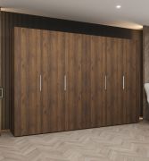 Drehtürenschrank mit 3 Meter breite | Farbe: Walnuss | sechs Türen | Soft-Close-Funktion | vier Fächer | Griffe: Silber | vier Kleiderstangen | Kleiderschrank
