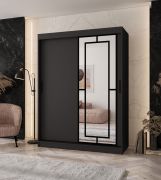 Kleiderschrank | Schwarz Matt | 5 Fächer | 2 Kleiderstangen | hochwertig Verarbeitet | 150 x 62 x 200 cm | Schiebetürenschrank | dekorative Spiegeltür