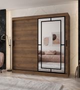 Schiebetürenschrank / Kleiderschrank | Farbe: Walnuss Warmia | 10 Fächer | 2 Kleiderstangen | 200 x 62 x 200 cm | dekorative Spiegeltür | für Schlafzimmer